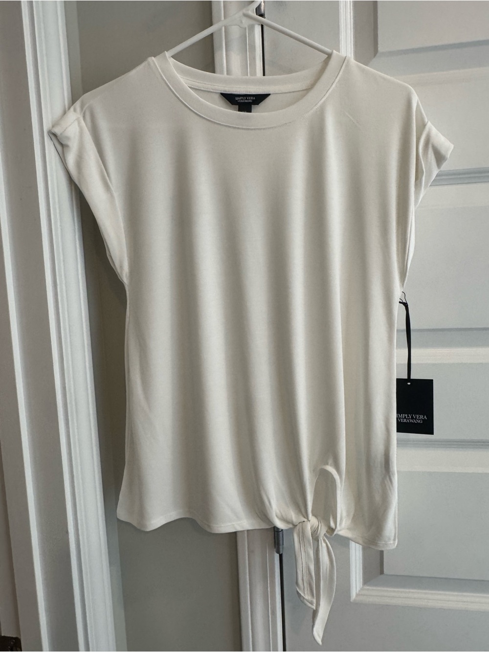 Simply Vera Vera Wang Cream Short Sleeve Tie-Hem Tee
